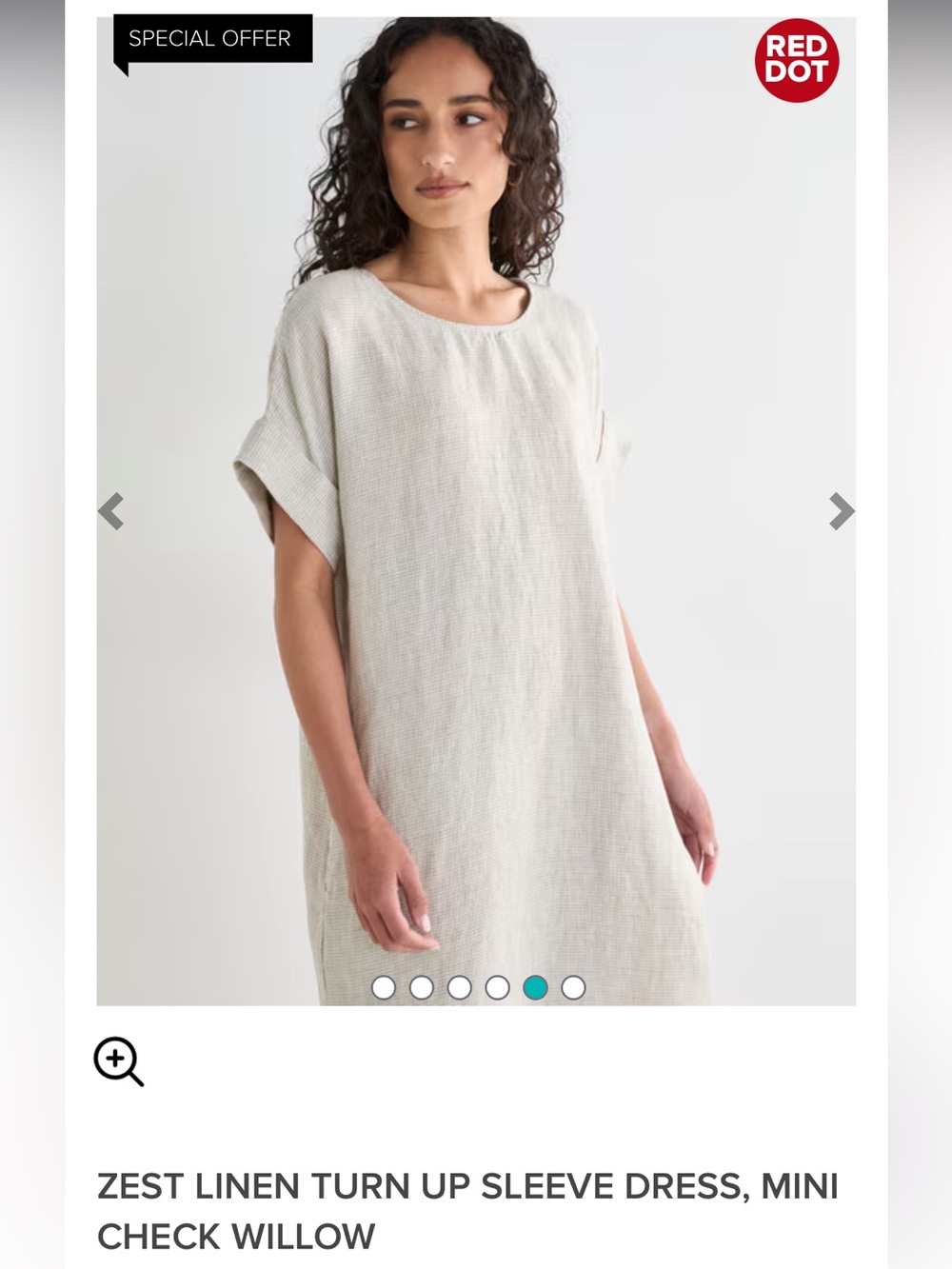 Linen Turn Up Sleeve Mini Dress - Willow